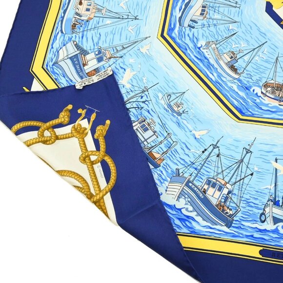 Hermes Scarf Carre 90 Retour de Peche Blue Small Good - Picture 5 of 8